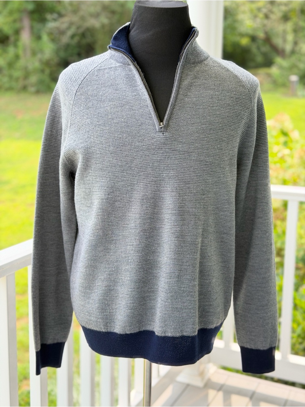 Brooks Brothers Red Fleece Merino Wool Quarter Zip Sweater Large